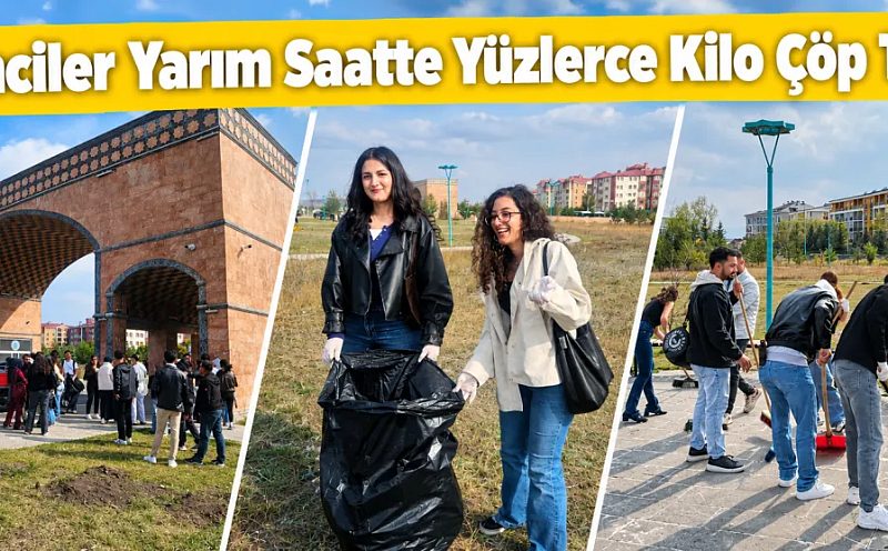 Öğrenciler yarım saatte yüzlerce kilo çöp topladı