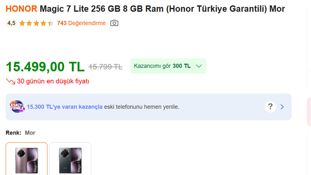 Honor Magic 7 Lite fiyatı