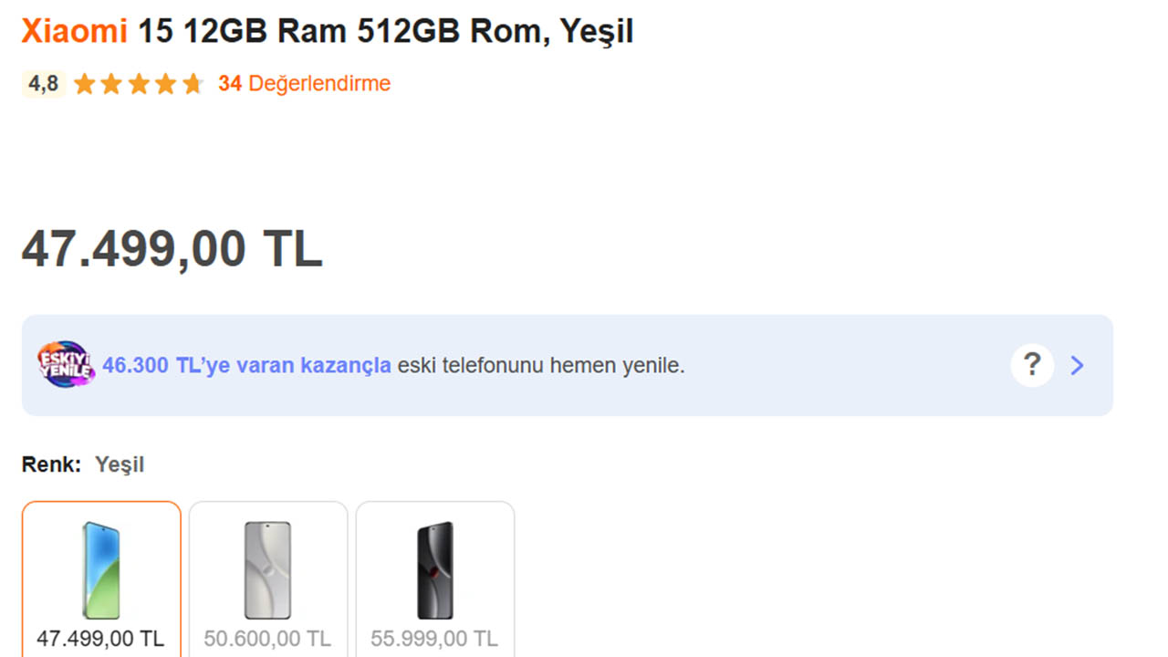 Xiaomi 15 fiyatı