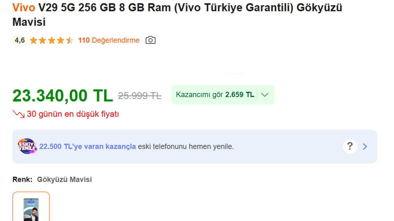 vivo V29 fiyatı