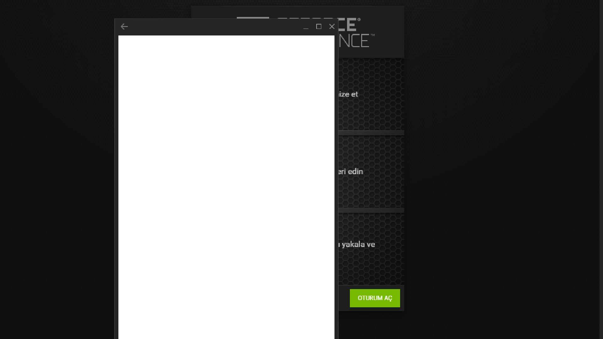 Nvidia uygulamasına beyaz arayüz