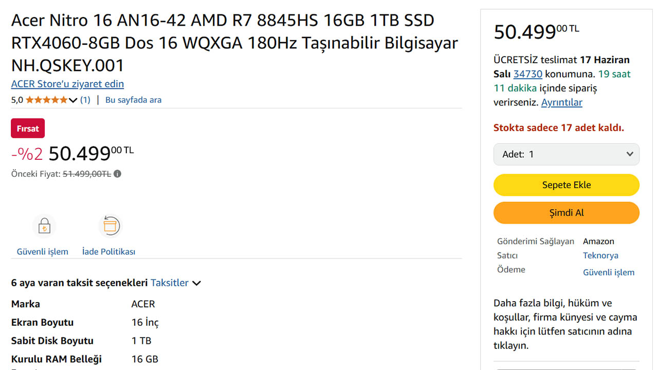 Acer Nitro 16 dizüstü bilgisayar fiyatı