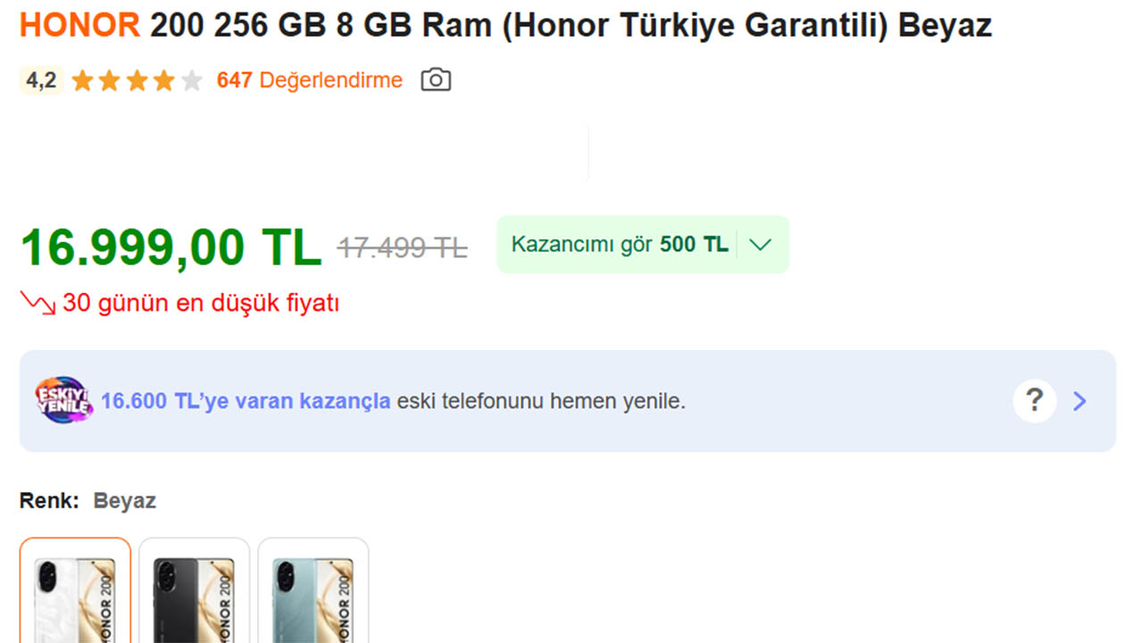 Honor 200 fiyatı