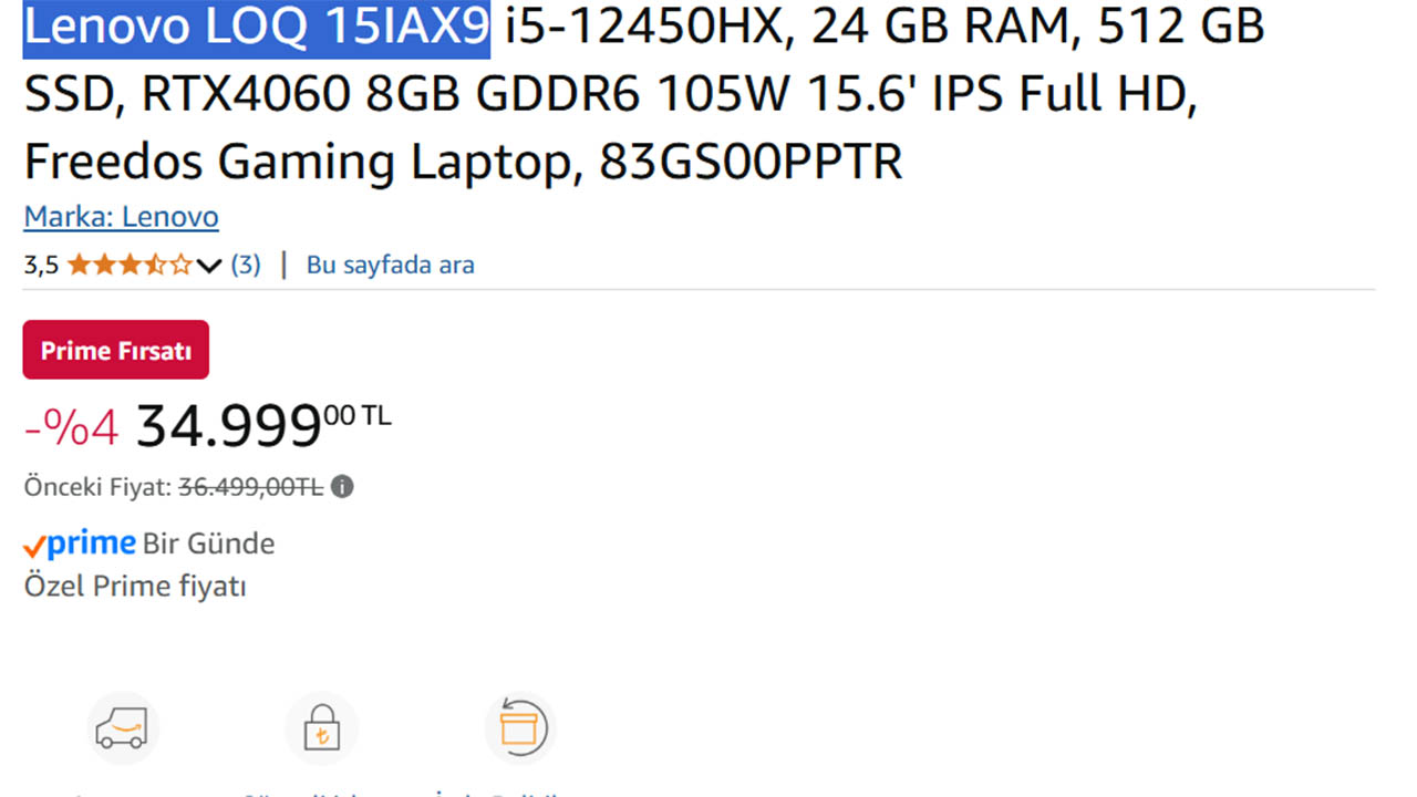 Lenovo LOQ 15IAX9 fiyatı