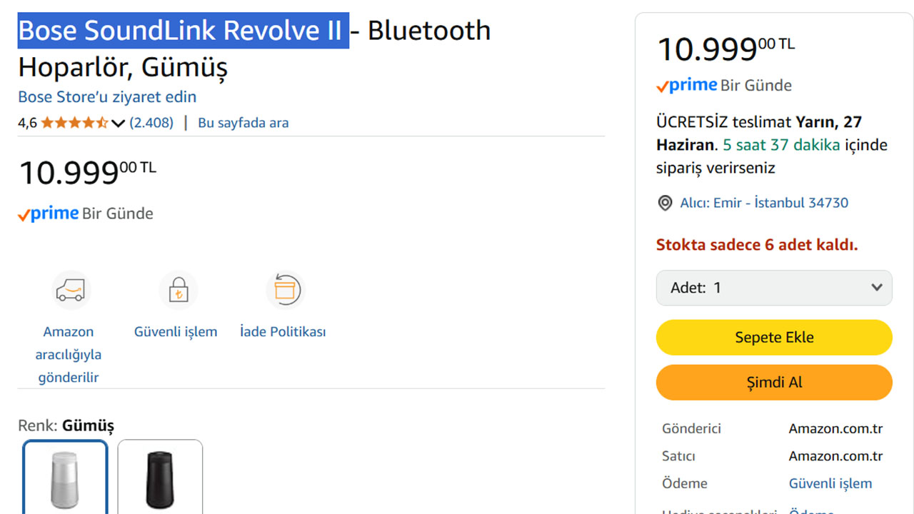 Bose SoundLink Revolve II kablosuz hoparlör fiyatı