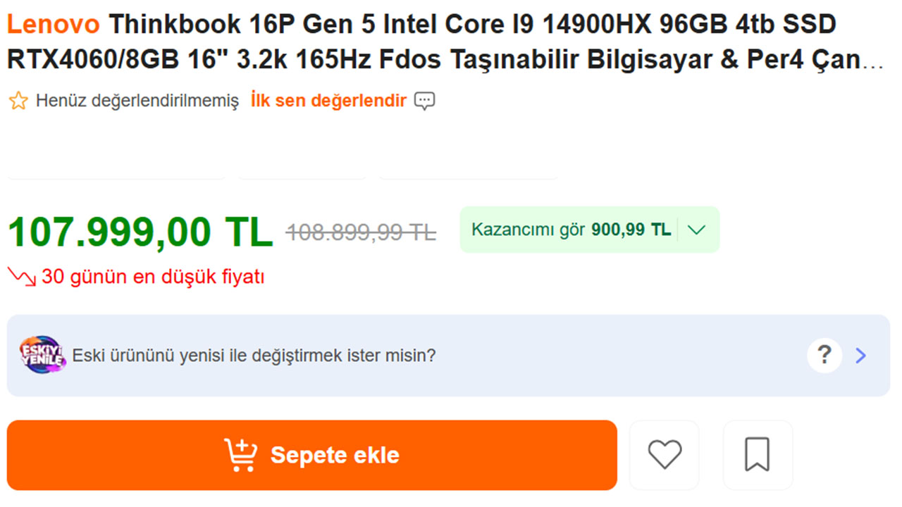 Lenovo Thinkbook 16P fiyat
