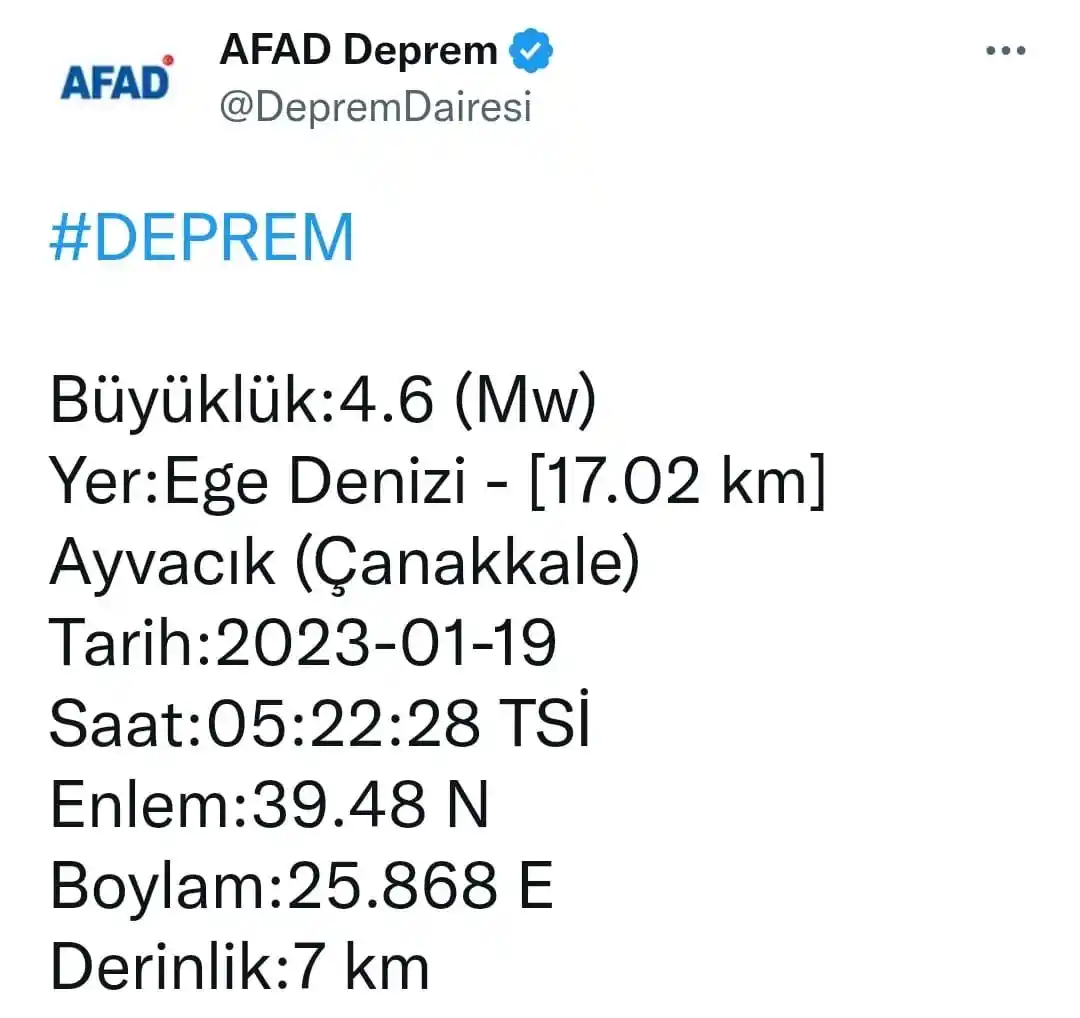 Çanakkale açıklarındaki deprem İzmir'den de hissedildi
