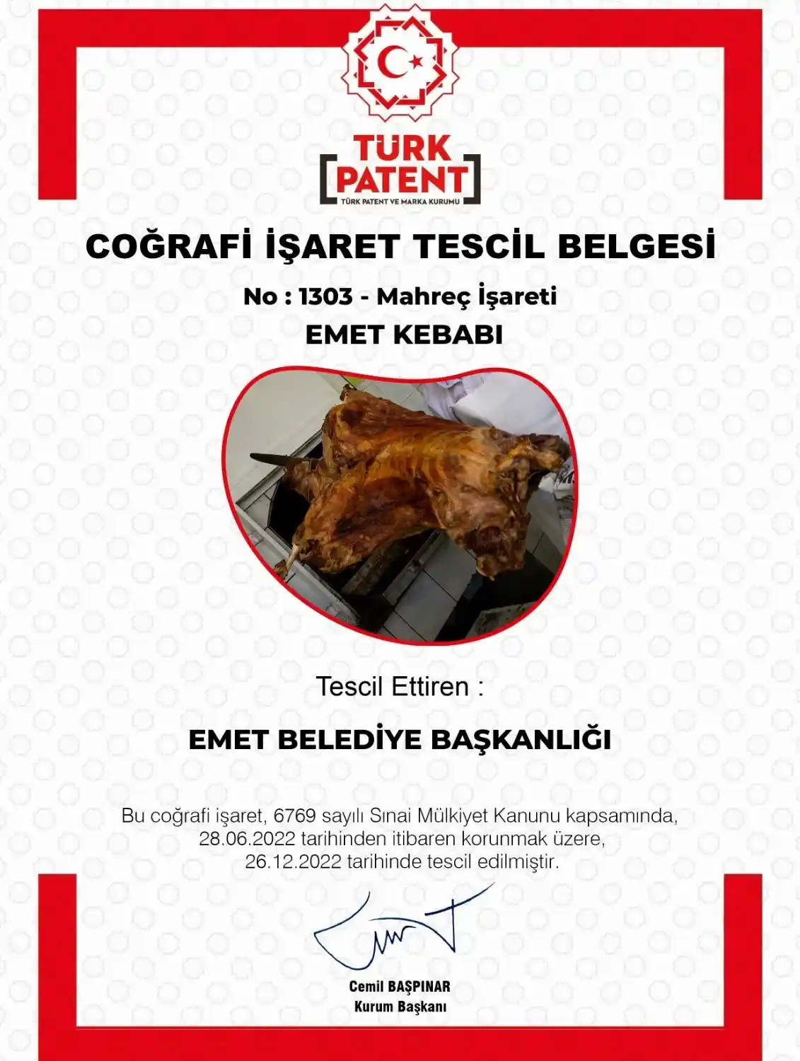 Emet kebabı tescillendi
