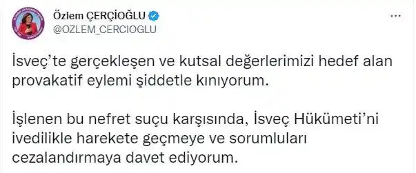 İsveç’teki provokatif eyleme Başka Çerçioğlu tepki gösterdi
