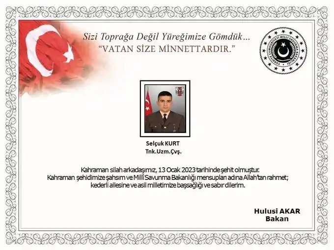 MSB: "Fırat Kalkanı Harekatı Bölgesi'nde 1 asker şehit oldu"