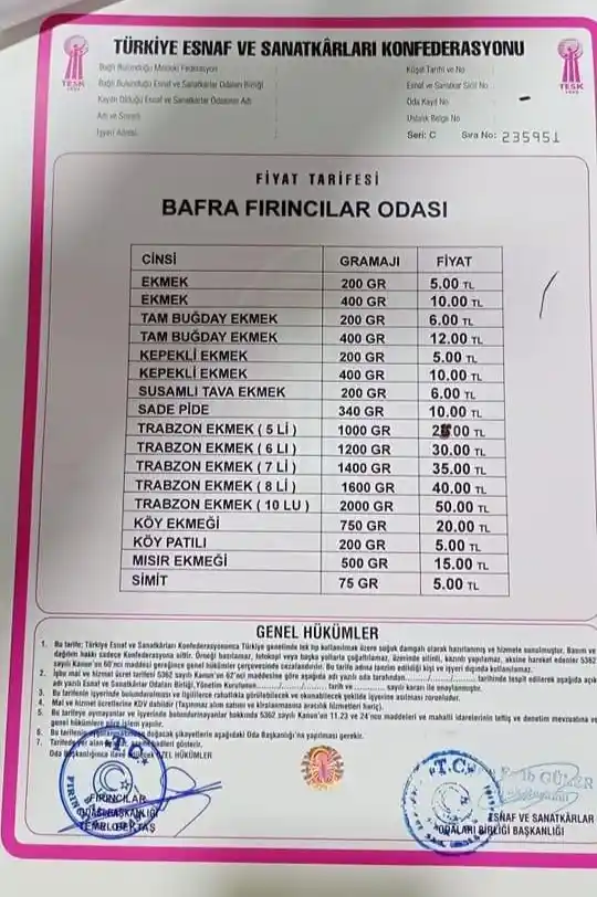 Bafra’da ekmek 5 lira oldu
