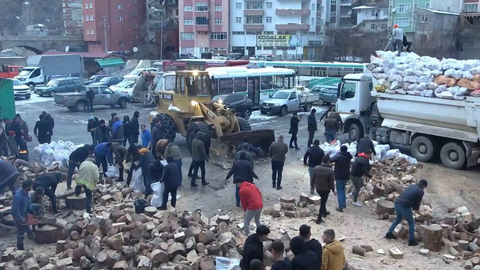 Depremzedelerin yakacak odun ihtiyacını karşılamak için Gümüşhane halkı seferber oldu