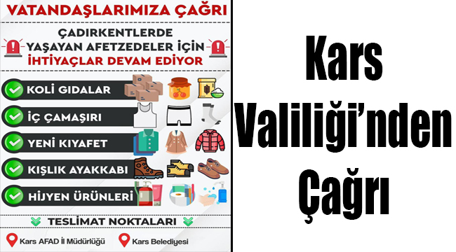 Kars Valiliği'nden Yardım Çağrısı