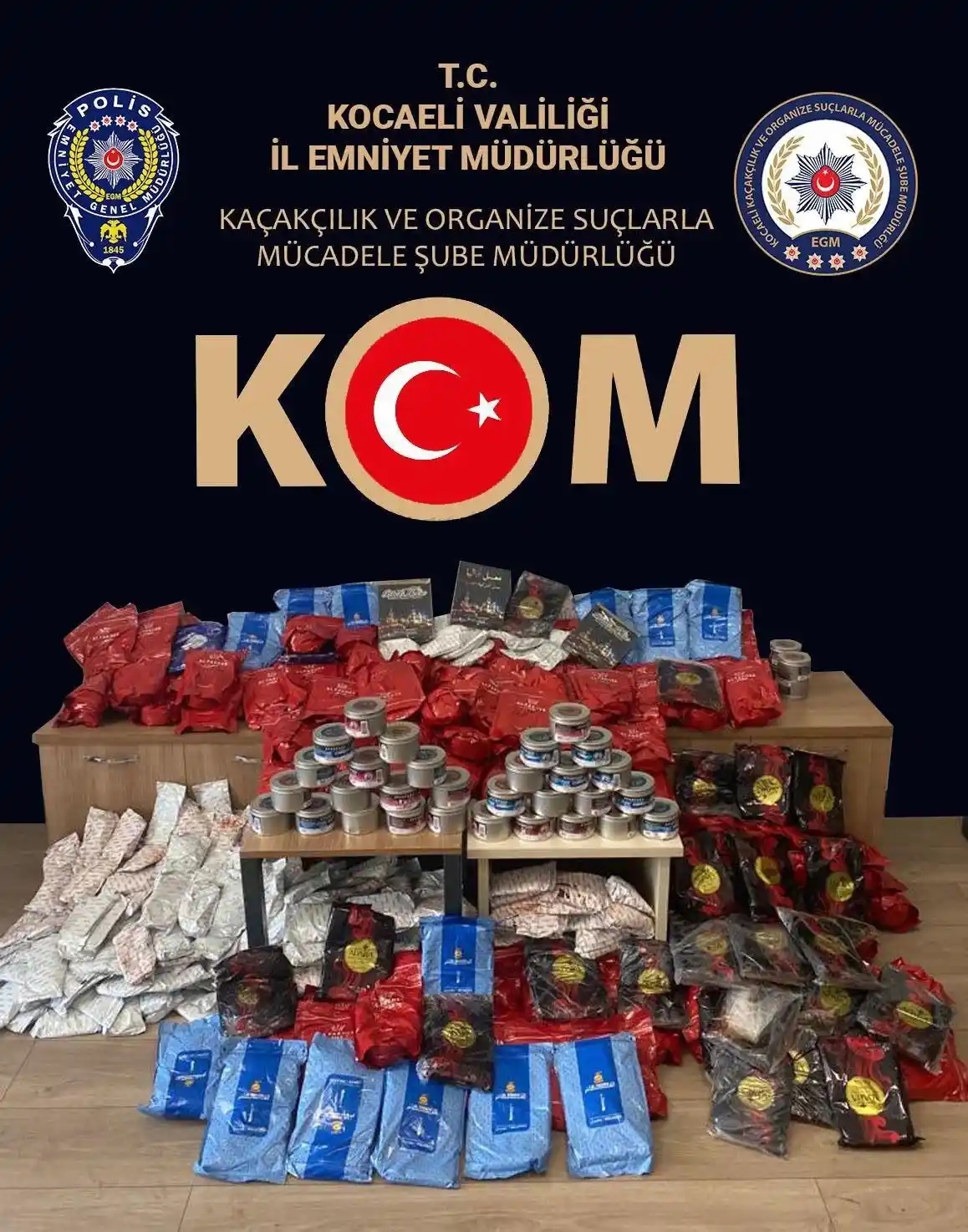 Kocaeli'de 66 gümrük kaçağı parfüm, 360 kilo bandrolsüz nargile tütünü ele geçirildi
