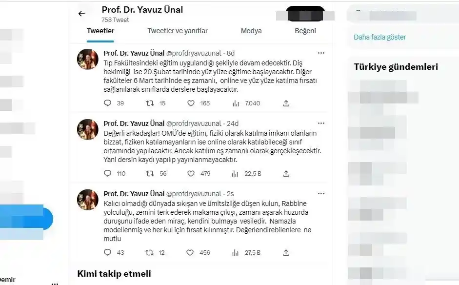 OMÜ Rektörü Ünal'dan yüz yüze eğitim açıklaması
