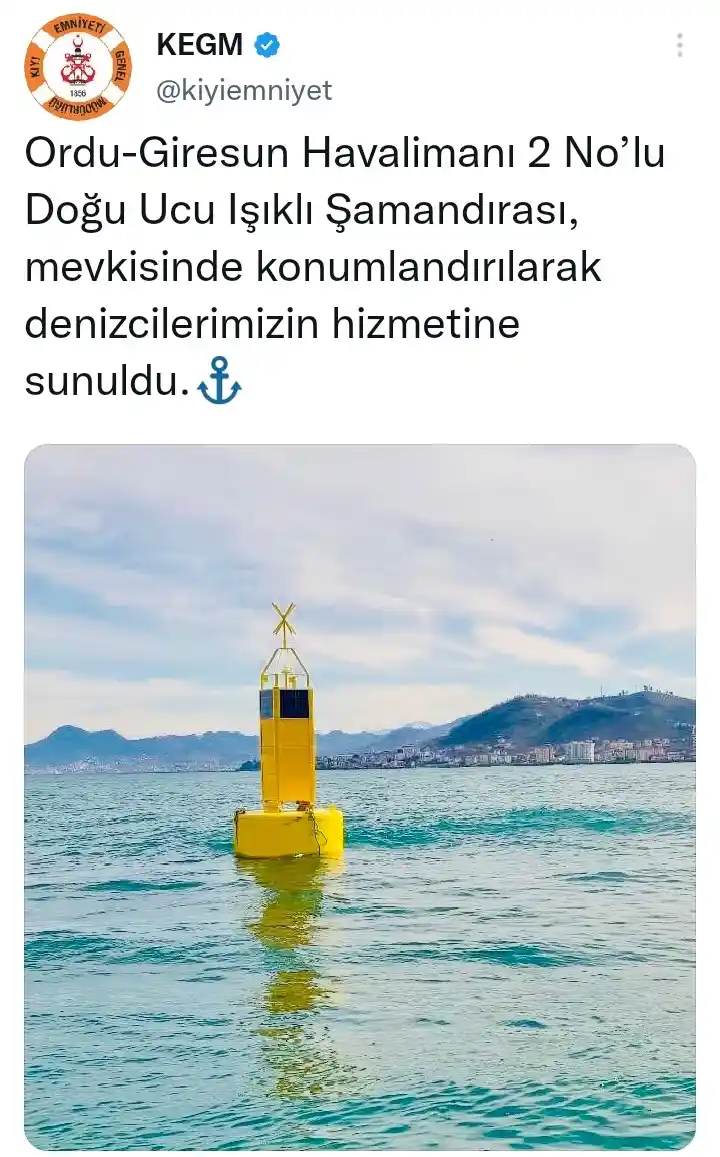 Ordu-Giresun Havalimanı’na ışıklı şamandıra konumlandırıldı