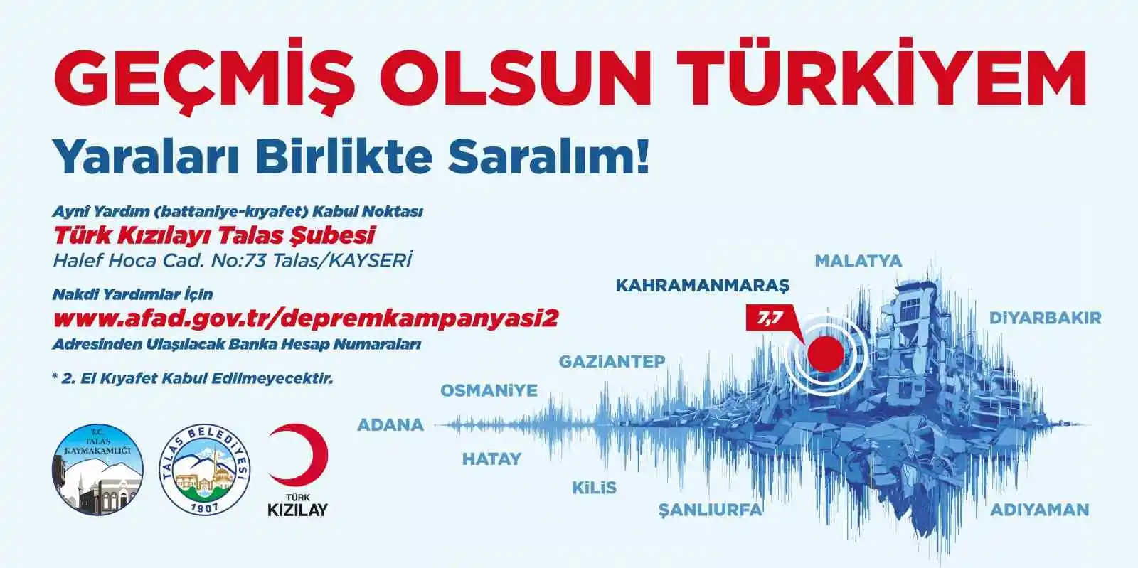 Talas'tan 'yaraları birlikte sarıyoruz' yardım kampanyası
