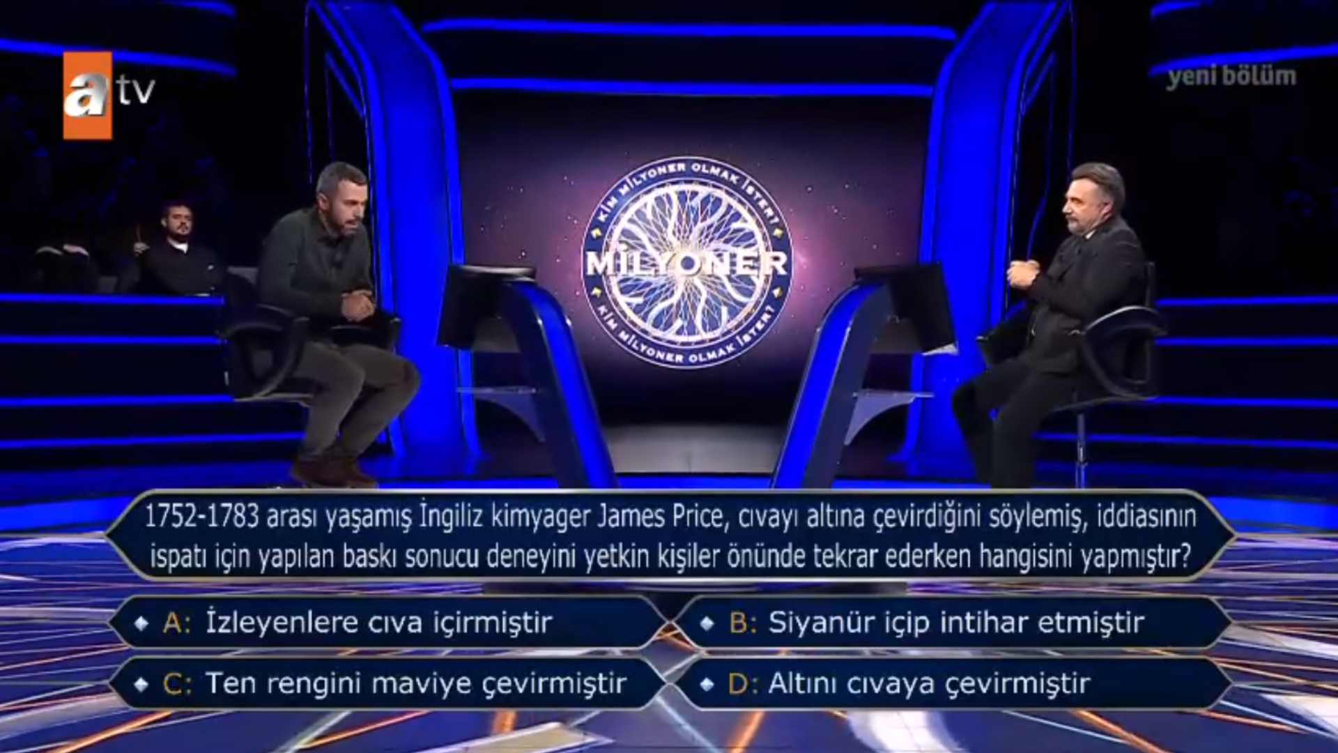 1752-1783 arası yaşamış İngiliz kimyager James Price, cıvayı altına çevirdiğini söylemiş, iddiasının ispatı için yapılan baskı sonucu deneyini yetkin kişiler önünde tekrar ederken hangisini yapmıştır?