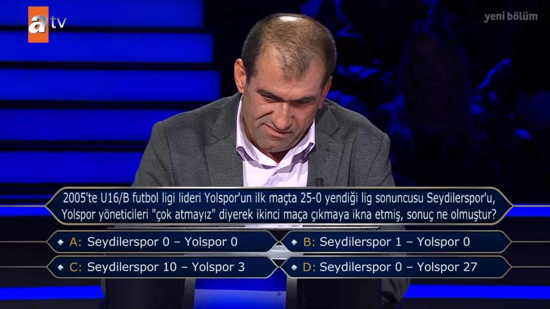 2005'te U16/B futbol ligi lideri Yolspor'un ilk maçta 25-0 yendiği lig sonuncusu Seydilerspor'u, Yolspor yöneticileri