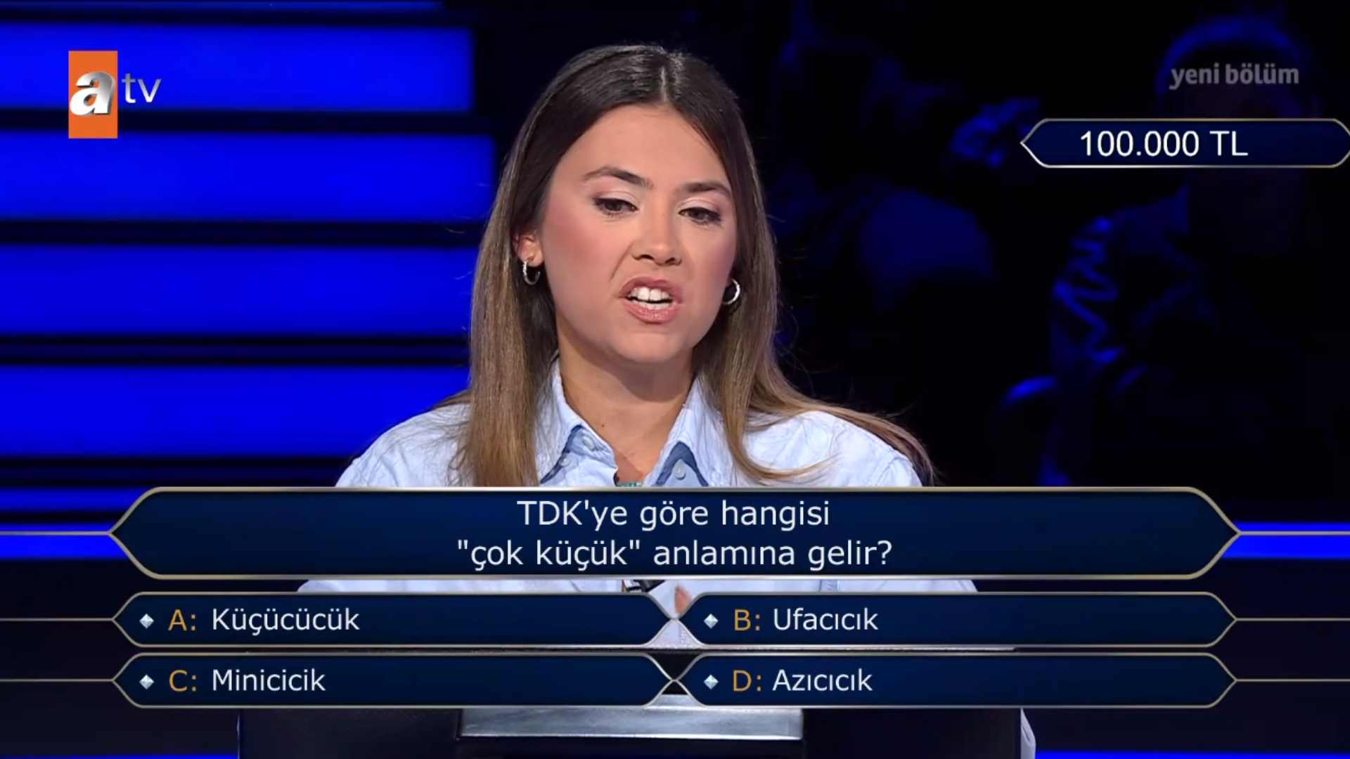 TDK'ye göre hangisi 'çok küçük' anlamına gelir? Milyoner'de 100.000 TL'lik TDK sorusu kafa karıştırdı