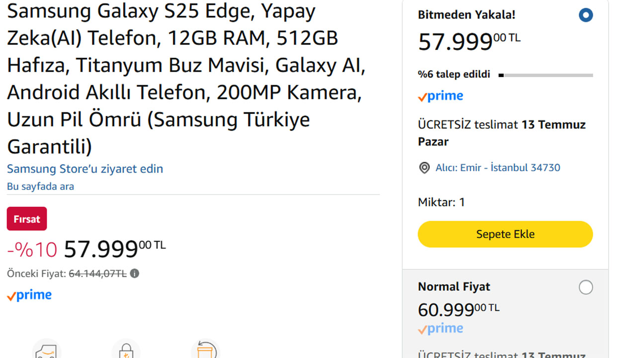 Samsung Galaxy S25 Edge fiyatı