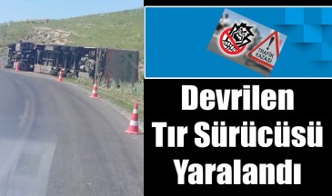 Kars’ta devrilen tırın sürücüsü yaralandı.
