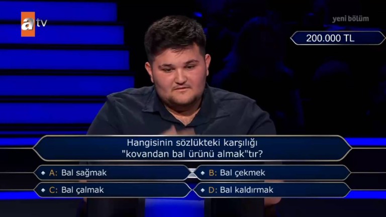 Hangisinin sözlükteki karşılığı "kovandan bal ürününü almak"tır? Kim Milyoner Olmak İster?