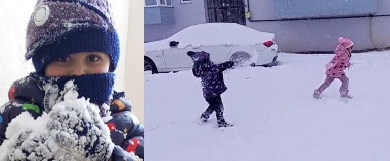 Kars’ta Yoğun Kar Yağışında Çocukların Neşesi Isıttı