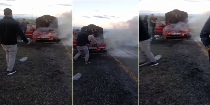 Kars'ta Otomobil Seyir Halindeyken Alev Aldı