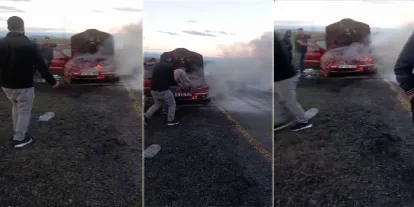 Kars'ta Otomobil Seyir Halindeyken Alev Aldı