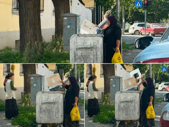Kars'ta Çöp Konteynerlerini Karıştıran İki Kadın Dikkat Çekti