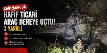 Kağızman’da Hafif Ticari Araç Dereye Uçtu: 3 Yaralı