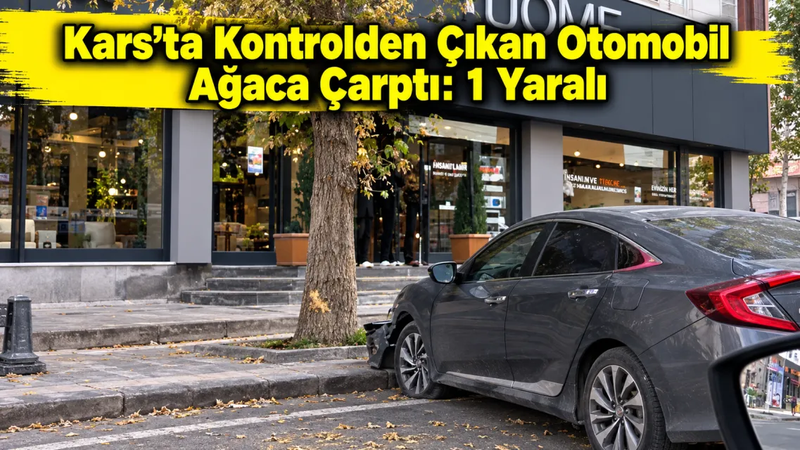 Kars’ta Kontrolden Çıkan Otomobil Ağaca Çarptı: 1 Yaralı