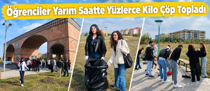 Öğrenciler yarım saatte yüzlerce kilo çöp topladı