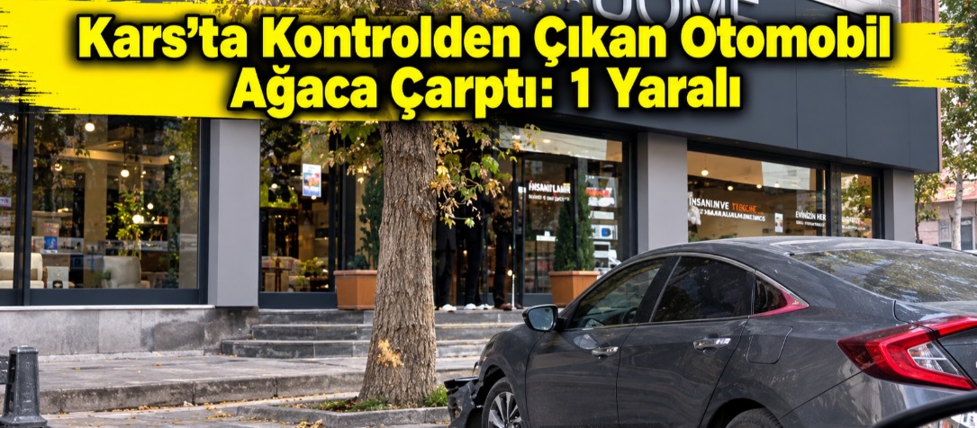 Kars’ta Kontrolden Çıkan Otomobil Ağaca Çarptı: 1 Yaralı