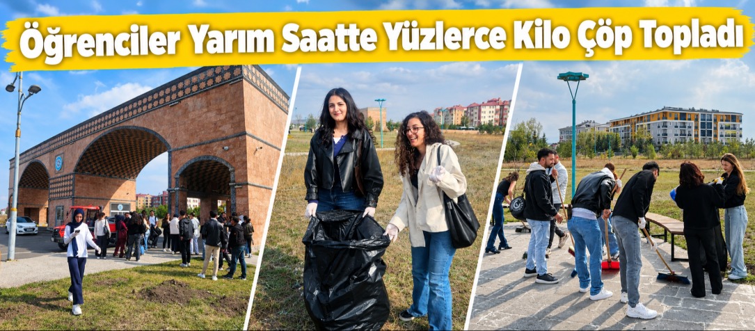 Öğrenciler yarım saatte yüzlerce kilo çöp topladı